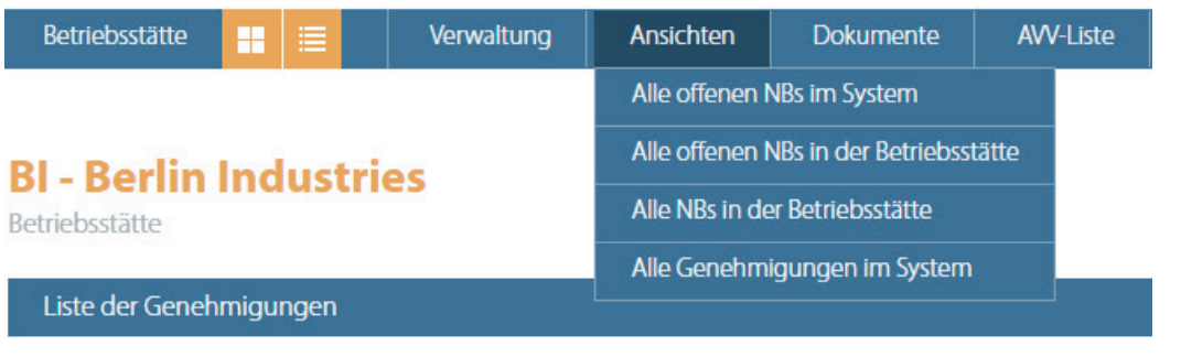 Darstellung Ansichts Menü