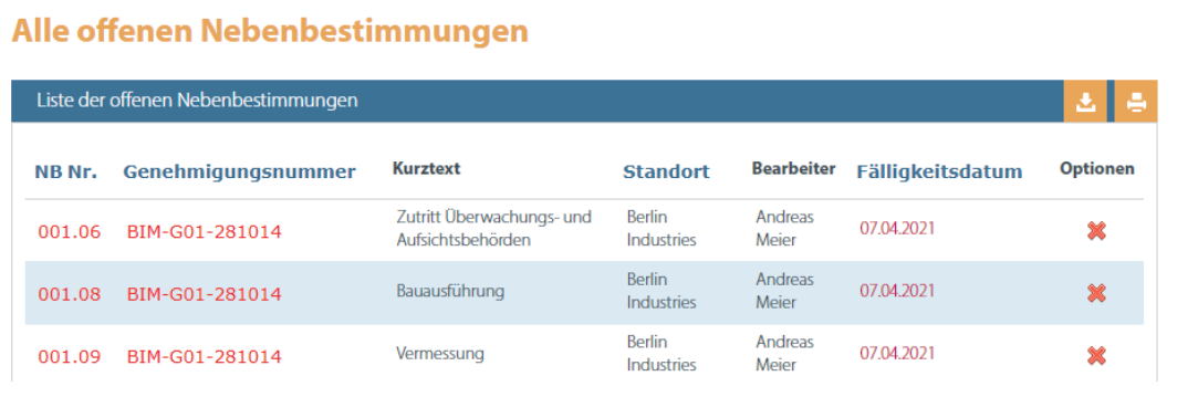 Ansicht Nebenbestimmungen