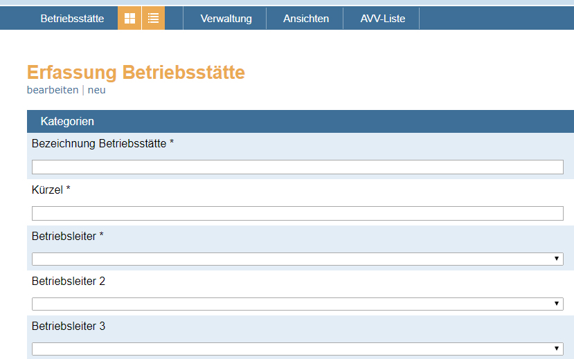 Darstellung Erfassung Betriebsstätte