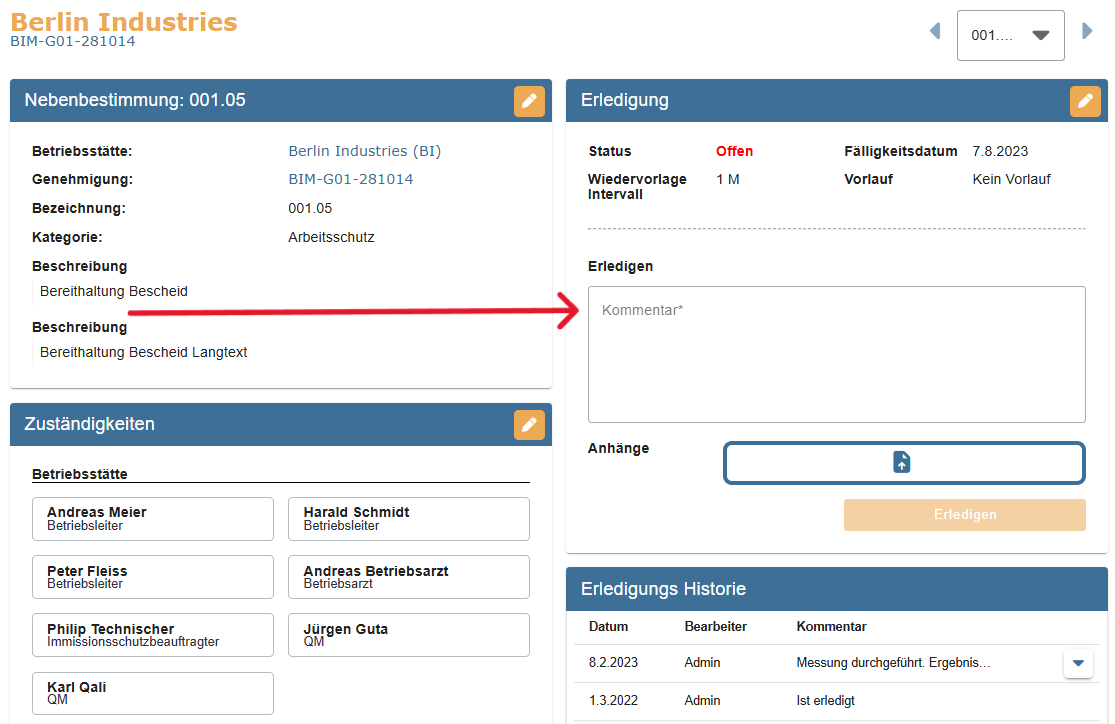Darstellung Erledigungsvermerk