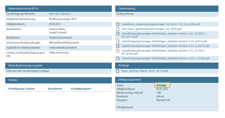 Übersicht Genehmigung