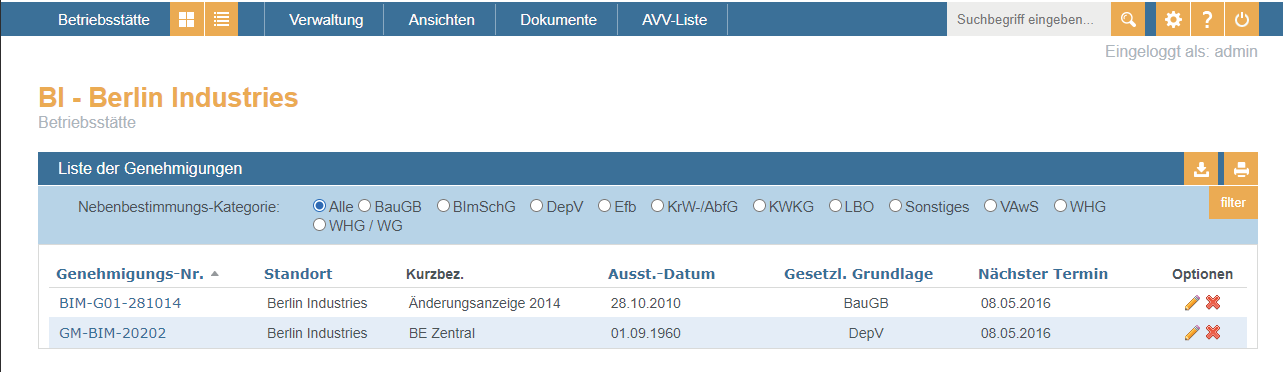 Ansicht einzelner Betriebsstätte