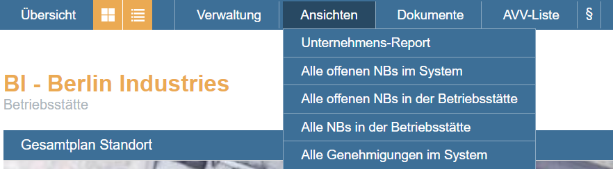 Darstellung Ansichts Menü
