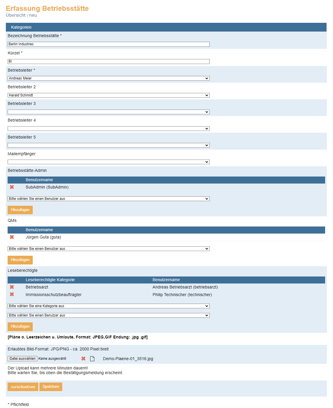Darstellung Erfassung Betriebsstätte