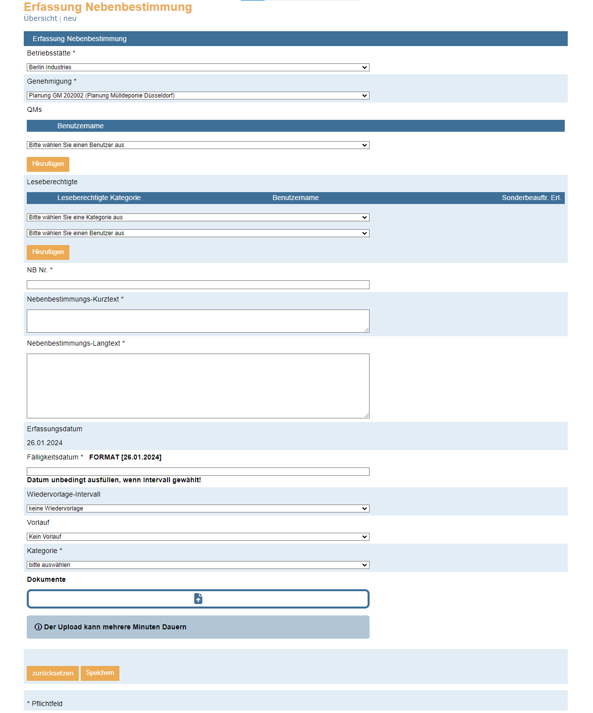 Verwaltung Nebenbestimmungen