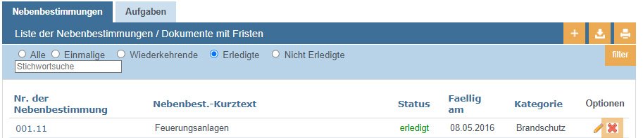 Löschen von einer Nebenbestimmung