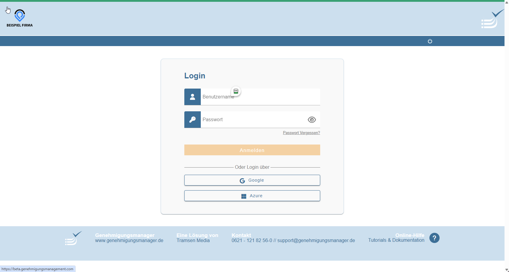 Darstellung Login Maske