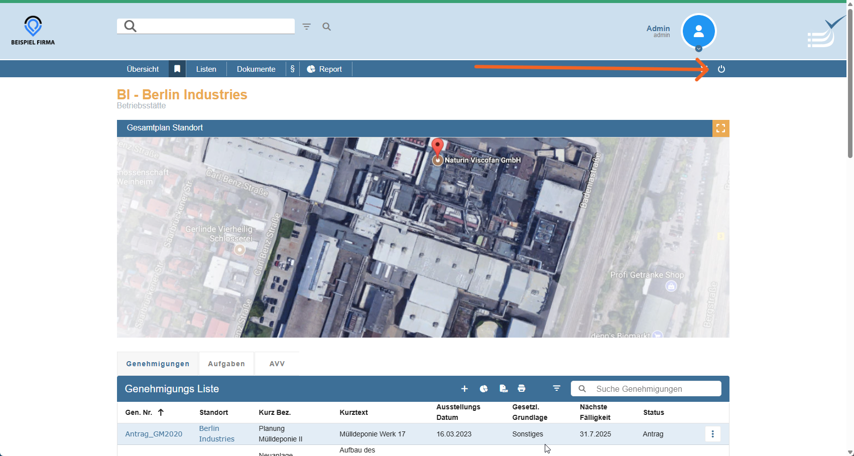Darstellung Menü Leiste zum ausloggen
