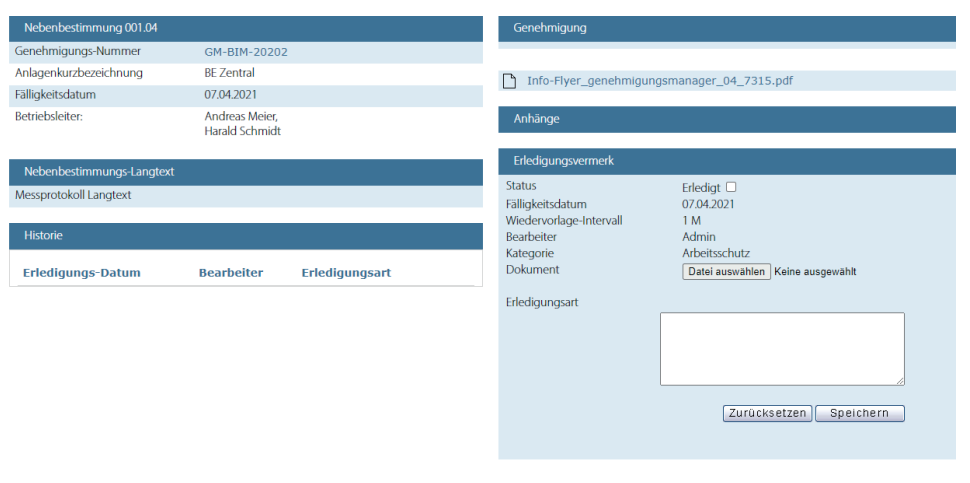 Darstellung Nebenbestimmung