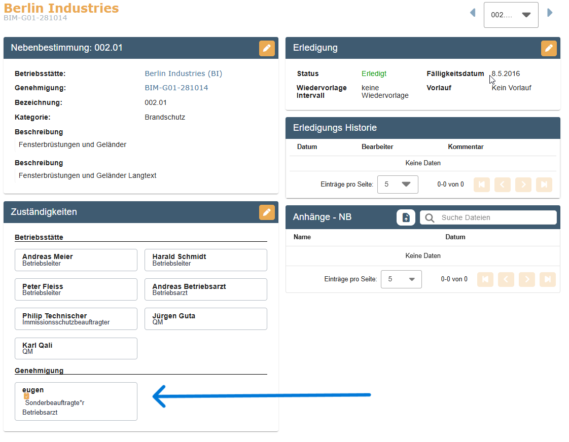 Darstellung Erledigungsvermerk