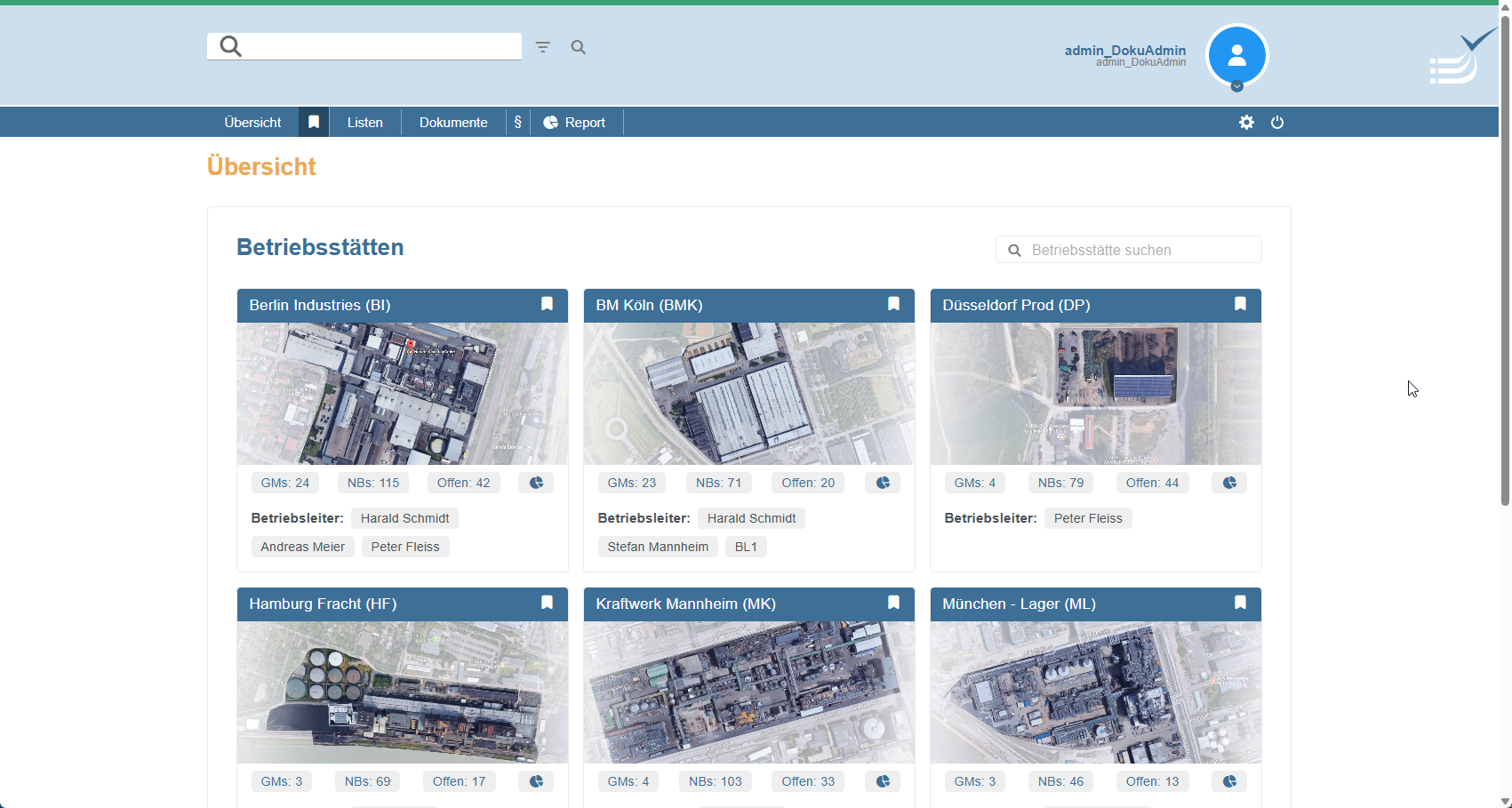 Darstellung Betriebsstätten Übersicht